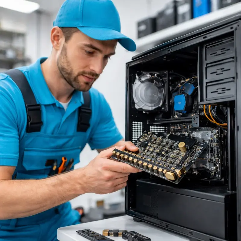 Мастер устанавливает звуковую карту на ПК в Калуге